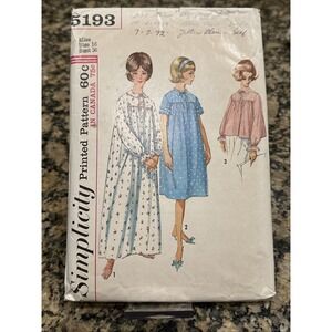 Nightgown‎ Bedjacket Night Shirt 16 Simplicity 5193 Sewing Pattern Cut VTG Sleep